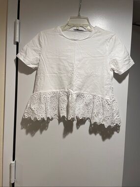 Zara Girls White Eyelet Peplum Tee